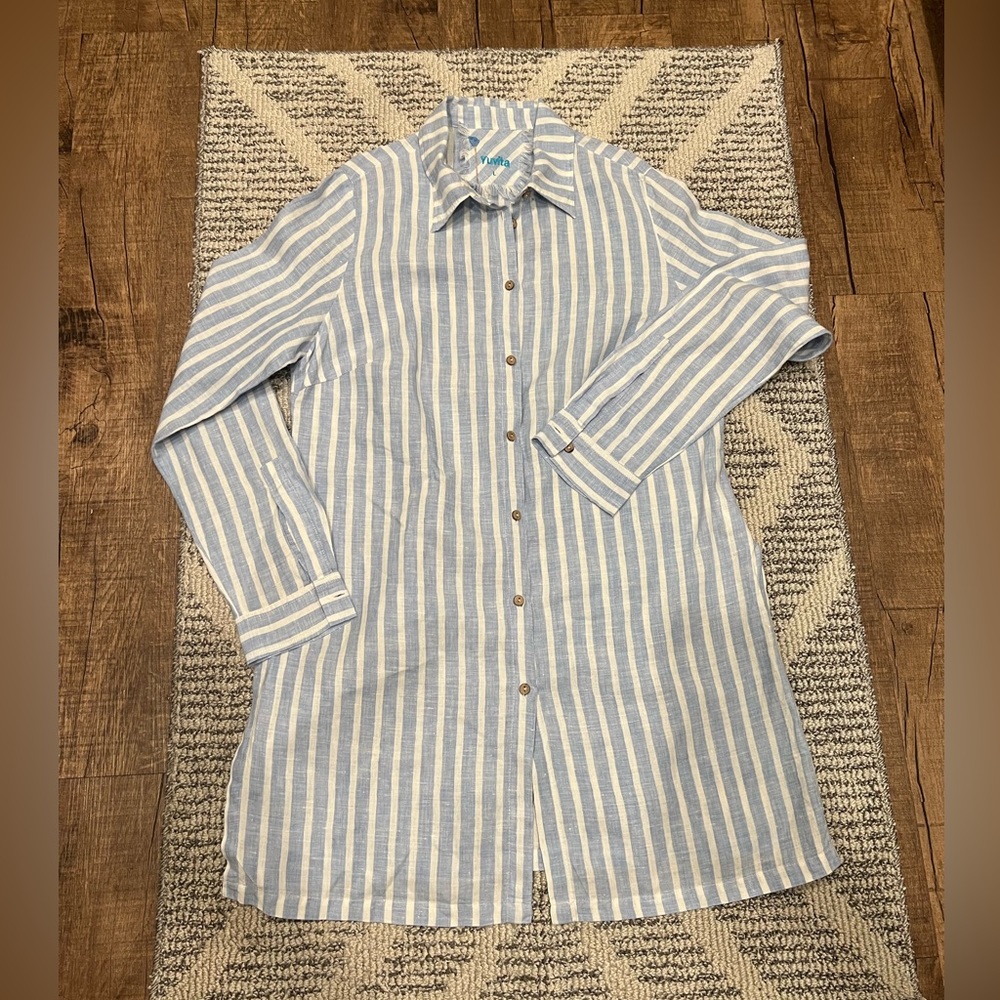 Yuvita striped linen button down shirt tunic